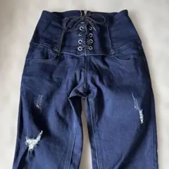 ウィゴー　ハイウエスト ダークブルー スキニーデニム