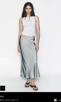 ZARA ドット柄 サテンミディスカート