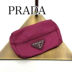PRADA ピンク ミニティッシュケース　ナイロン　三角ロゴプレート　白タグあり