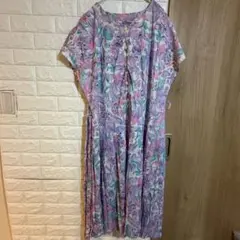 【極美品】L昭和レトロ 花柄 ロングワンピース プリーツ パープル ヴィンテージ