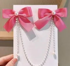 【匿名発送】ホットピンク サテンリボン ヘアピン