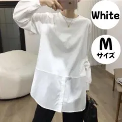 ロング Tシャツ Ｍ カットソー 白 ホワイト レイヤード 重ね着 フォーマル