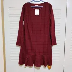 ELLE チェック柄 ワイン色 ミニワンピース 40　新品　タグ付き　F21