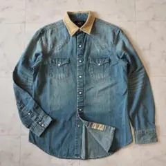 希少 RRL コーデュロイ襟デニムウエスタンシャツ M ヴィンテージ加工