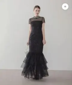 【LEJA LUXE】ネックビジュースパンコールシアーティアードマーメイドドレス