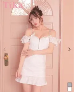 tika キャバドレス タイトミニ サテンリボン 谷間 刺繍 レース 肩出し