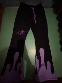 Le4n 黒紫フレアパンツ le4n スウェットフレアパンツ - メルカリ