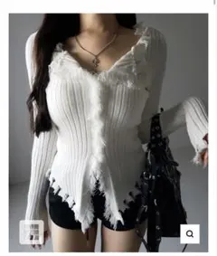 me+em selectダメージフリンジリブニットスリムカーディガン