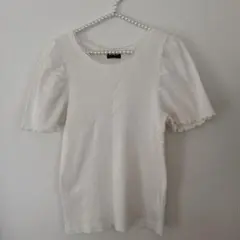 evelyn パフスリーブ リブTシャツ ホワイトのサムネイル
