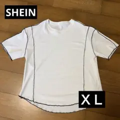 SHEIN 配色ステッチ ワッフルTシャツ ホワイトＸＬ