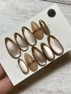 メタリックベージュアーモンド型ネイルチップ 10個セット