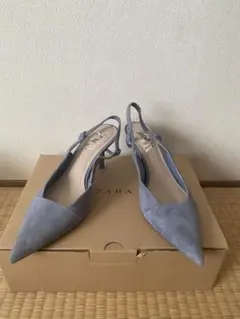ZARA スエード調 スリングバックパンプス ブルーのサムネイル