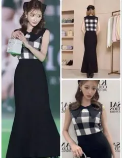 ダーリッチ　Darich ビッグカラーギンガムチェックニットロングワンピース