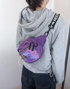 キッズ　子供用　ショルダー バッグ　斜め掛け 紫　ロゴ　2way バッグ