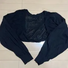 透かし編みネイビー長袖カーディガン