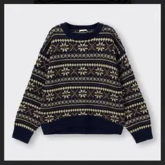 柄ニット　GU 紺色