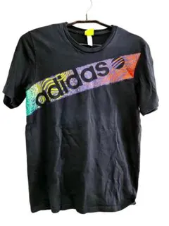 adidas アディダス 半袖 Tシャツ 黒 カラフル ロゴ S