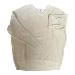 UNIQLO U Vネックリブニット ベージュ M