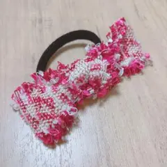 リボン ツイード ヘアゴム ハンドメイド