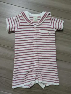 ジェラートピケ 赤白ストライプロンパース