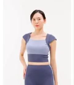 SUKALA ヨガウェア コンビカラーキャップスリーブトップス ネイビー XS