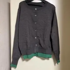 レディース レイヤードトップス グレー グリーン カーディガン