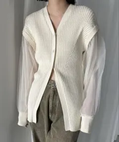 新品 Ameri SHEER SLEEVE WAVE KNIT CARDIGANのサムネイル