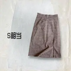 スカート タイト 膝丈 チェック柄【S相当】ブラウン 良品✨