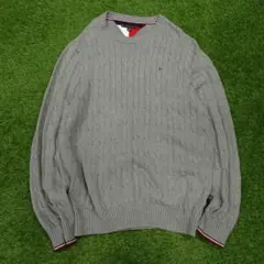 トミーヒルフィガー ケーブルニット グレー メンズ2XL