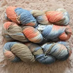 メリノウール100%毛糸　300g　編み物　マルチカラー　オレンジ　グレー