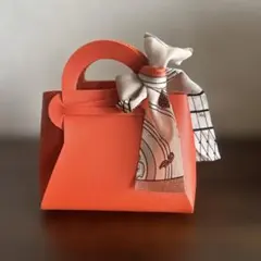 オレンジ ミニハンドバッグ スカーフ付き