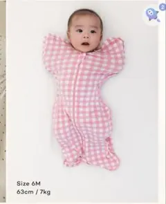 コニー　ピンクチェック スワドルスーツ 6M