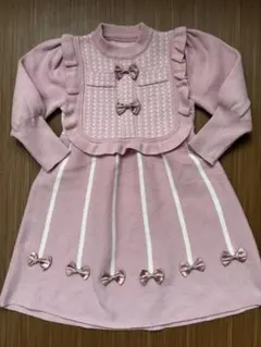 ニットワンピース ピンク リボン 110-120cm相当