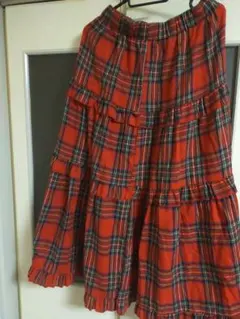 赤 チェック柄 フレアスカート