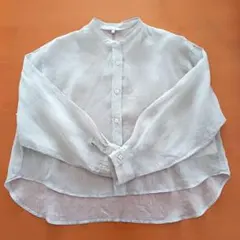 しまむらシーズンリーズン 麻100% ショートシャツ ライトグレー お直し品 M