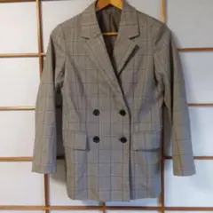 GU グレー チェック柄 ダブルブレストジャケット S