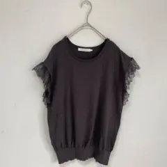 【AMERICAN HOLIC】レーススリーブ　ニットソー　フレンチスリーブ　Lのサムネイル