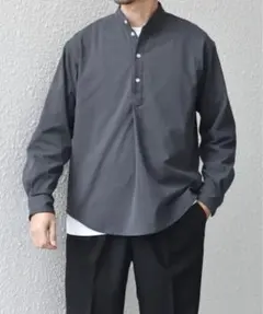 SHIPS any SORONA ストレッチ バンドカラー プルオーバー シャツ