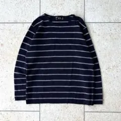 ボーダー ニット クルーネック ネイビー 日本製 古着 レトロ カジュアル