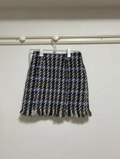 yarden チェック柄タイトスカート フリンジ付き