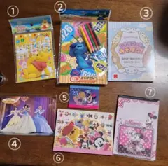 ディズニーメモ・塗り絵等6点 ※オマケでシナモン絵本＆シール