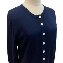 長袖カーディガン 羽織り クルーネック リボン ボーダー ネイビー カジュアル