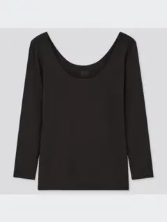 ユニクロ ヒートテック バレエネックT 8分袖 ブラック L 美品