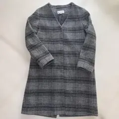 GLOBAL WORK チェック柄ロングコート　ノーカラーコート