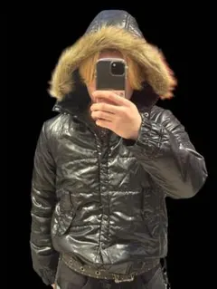 ファー付き　ダウンジャケット　光沢　Y2K お兄系　グランジ　ギャル男　平成　黒