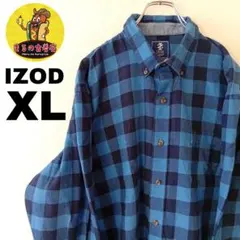 USA古着 IZOD　ネルシャツXL　ブルーネイビー　チェック
