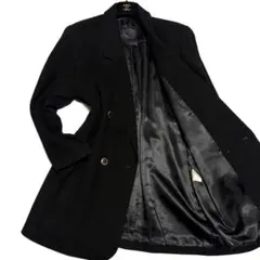 ダブルブレスト カシミヤ ハーフコート チェスターコート 金ボタン 黒 ブラック