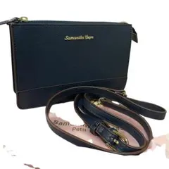 【極美品】サマンサベガ ショルダーバッグ シボ革 ネイビー ゴールド金具