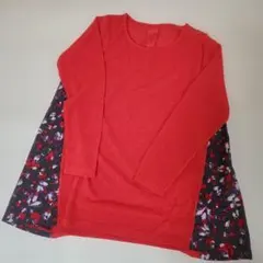 新品未使用　タグ付き　ニットチュニック 花柄の裾付き　赤　L