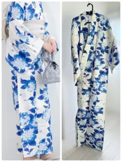 新品タグ付き ボヌールセゾン 浴衣 単品 紫陽花柄 身丈165cm 冷感加工のサムネイル